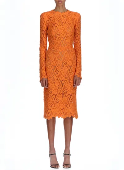 Ermanno Scervino Sheer Geometric Lace Dress With Long Sleeves In Orange