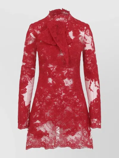 Ermanno Scervino Lace Long-sleeve High-neck Mini Dress In Brown