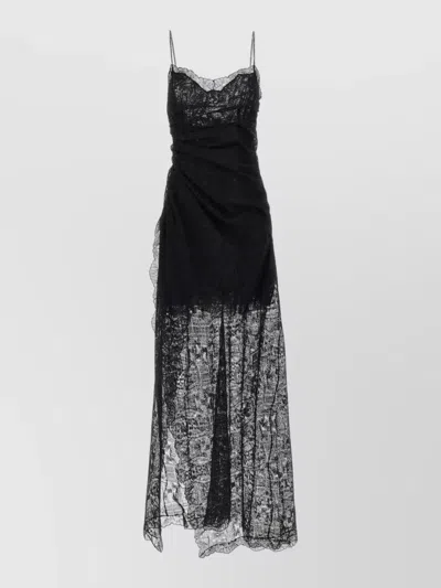 Ermanno Scervino Lace Maxi Dress Spaghetti Straps Ruched Overlay In Black