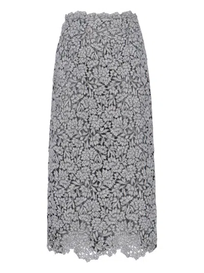 Ermanno Scervino Lace Midi Skirt In Gray