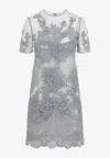 Ermanno Scervino Floral Lace Short Sleeve Mini Dress In Gray