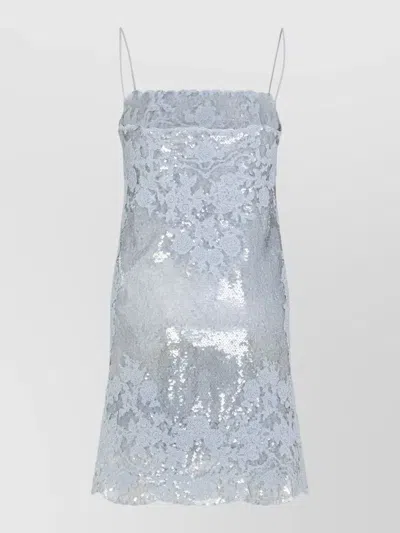 Ermanno Scervino Lace Mini Dress Sequin Detail Scalloped Hem In Blue