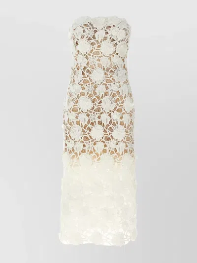ERMANNO SCERVINO LACE OVERLAY STRAPLESS MIDI DRESS