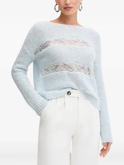 Ermanno Scervino Lace-panel Crew-neck Sweater In Blue