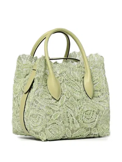 Ermanno Scervino Lace-panel Leather Tote Bag In Green