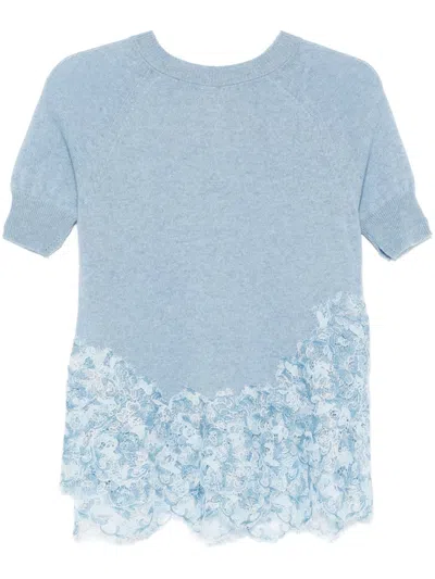 Ermanno Scervino Lace-panel T-shirt In Blue