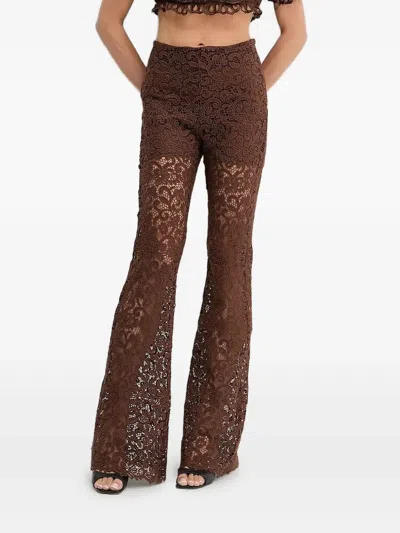 Ermanno Scervino Cotton Blend Lace Flared Pants In Brown