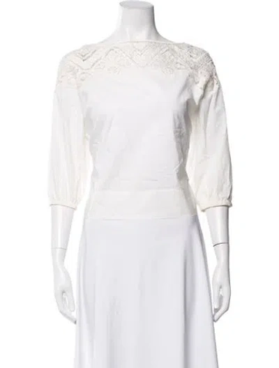 Pre-owned Ermanno Scervino Lace Pattern Bateau Neckline Blouse In White