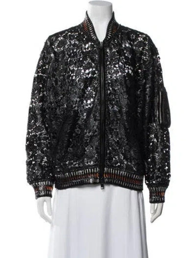 Pre-owned Ermanno Scervino Lace Pattern Bomber Jacket In Black