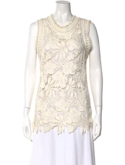 Pre-owned Ermanno Scervino Lace Pattern Crew Neck Blouse In Neutral