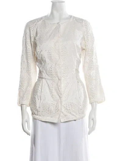 Pre-owned Ermanno Scervino Lace Pattern Crew Neck Blouse In Neutrals