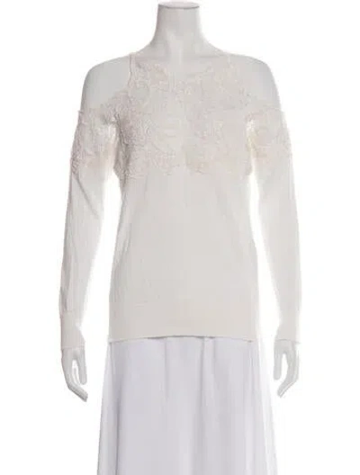 Pre-owned Ermanno Scervino Lace Pattern Crew Neck Top In Neutrals