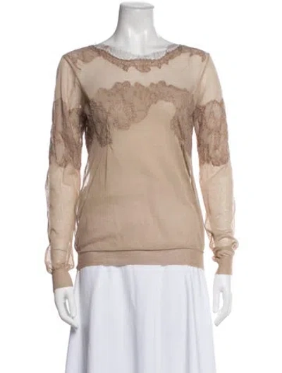 Pre-owned Ermanno Scervino Lace Pattern Crew Neck Top In Neutrals