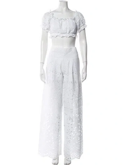 Pre-owned Ermanno Scervino Lace Pattern Embroidered Accent Pant Set In White