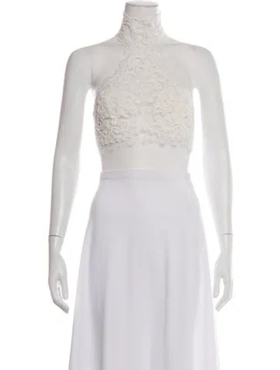 Pre-owned Ermanno Scervino Lace Pattern Halterneck Crop Top In White