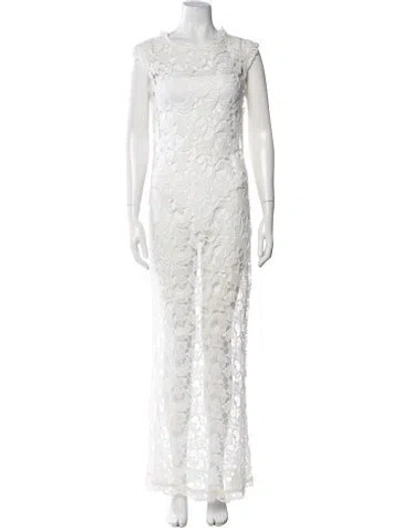Pre-owned Ermanno Scervino Lace Pattern Long Dress In Neutrals