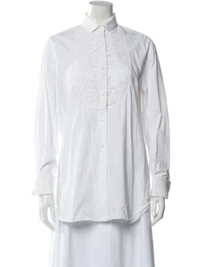 Pre-owned Ermanno Scervino Lace Pattern Long Sleeve Blouse In White
