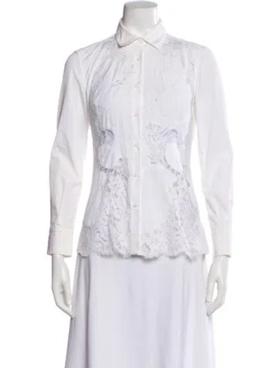 Pre-owned Ermanno Scervino Lace Pattern Long Sleeve Blouse In White