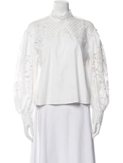 Pre-owned Ermanno Scervino Lace Pattern Long Sleeve Blouse In White