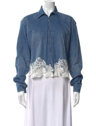 Pre-owned Ermanno Scervino Lace Pattern Long Sleeve Button-up Top In Blue