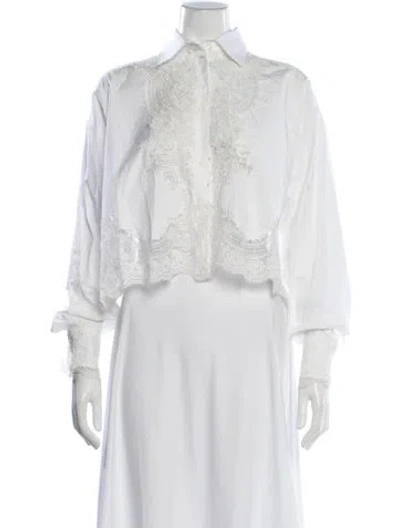 Pre-owned Ermanno Scervino Lace Pattern Long Sleeve Button-up Top In White