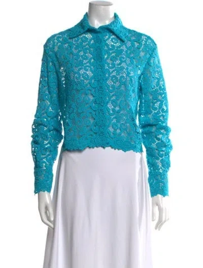 Pre-owned Ermanno Scervino Lace Pattern Long Sleeve Top In Blue