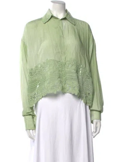 Pre-owned Ermanno Scervino Lace Pattern Long Sleeve Top W/ Tags In Green