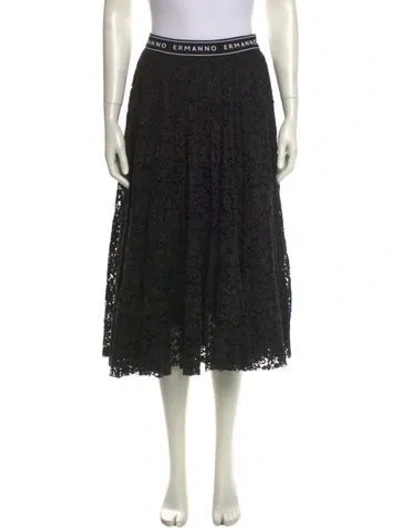 Pre-owned Ermanno Scervino Lace Pattern Midi Length Skirt In Black