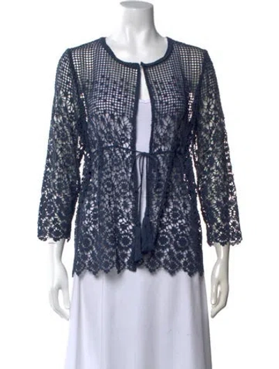 Pre-owned Ermanno Scervino Lace Pattern Open Front Sweater In Blue