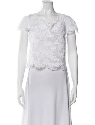Pre-owned Ermanno Scervino Lace Pattern Square Neckline Blouse In White