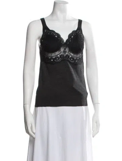 Pre-owned Ermanno Scervino Lace Pattern V-neck Top In Grey