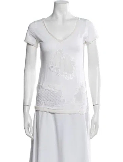 Pre-owned Ermanno Scervino Lace Pattern V-neck T-shirt In White