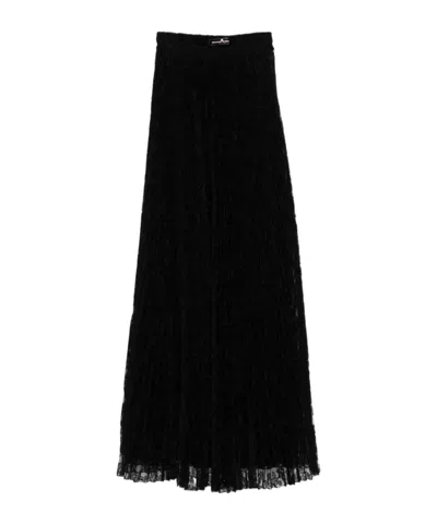 Ermanno Scervino Lace Pleated Maxi Skirt In Black