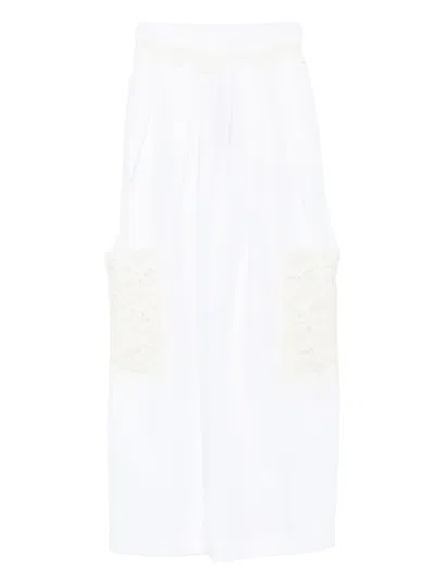 Ermanno Scervino Lace-pocket Linen Trousers In White