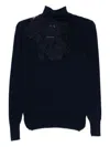 Ermanno Scervino High Neck Floral Lace Knitwear In Blue
