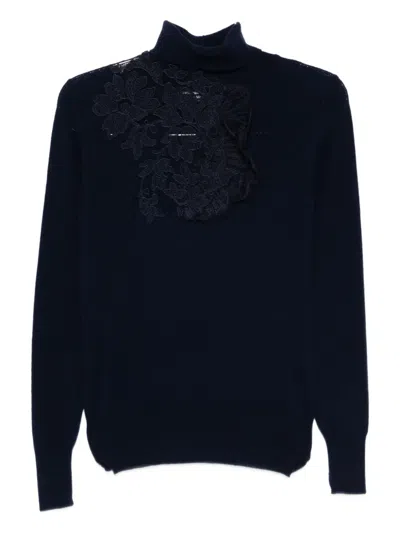 Ermanno Scervino Floral-lace High-neck Jumper In Blue