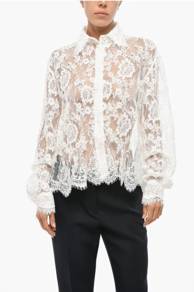 Ermanno Scervino Lace Shirt With Puffed Sleeves In White