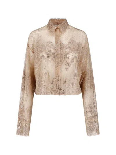 Ermanno Scervino Lace Shirt With Rhinestones In Neutral