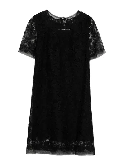 Ermanno Scervino Floral Lace Mini Dress With Sheer Sleeves In Black
