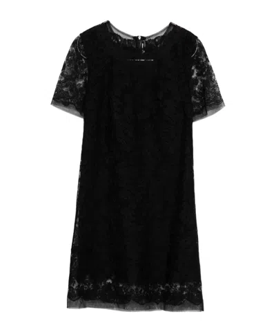 Ermanno Scervino Floral Lace Mini Dress With Sheer Sleeves In Black