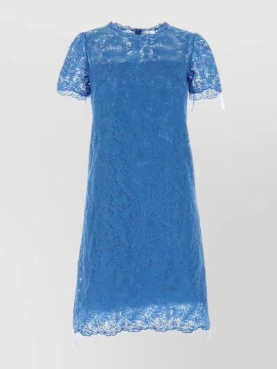 Ermanno Scervino Lace Short Sleeve Dress Round Neckline In Campanula