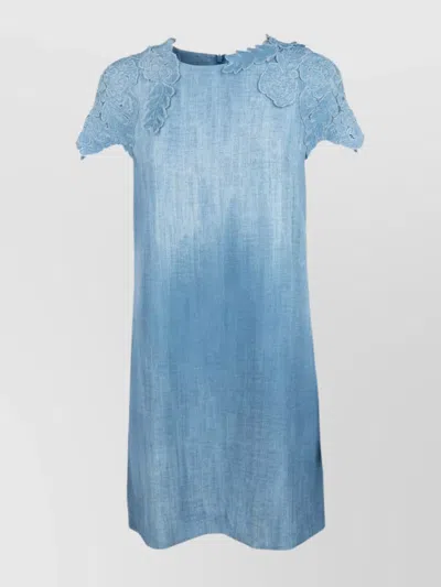 Ermanno Scervino Lace Short Sleeves Dress In Blue