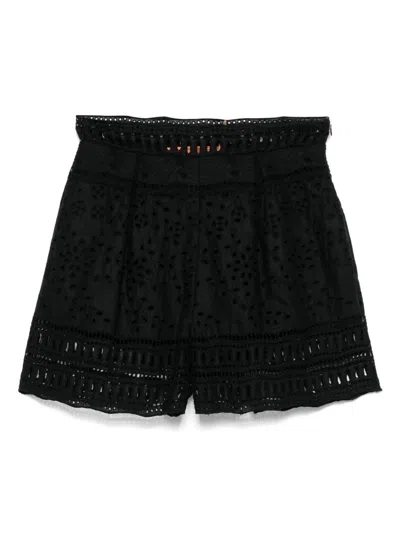 Ermanno Scervino Lace Shorts High-waisted Scalloped Hem In Black