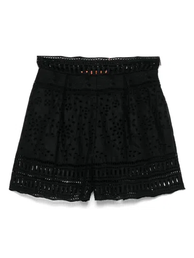 Ermanno Scervino Lace Shorts High-waisted Scalloped Hem In Black
