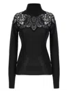 Ermanno Scervino Sheer Turtleneck Lace Sweater With Long Sleeves In Black