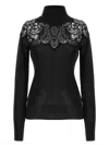 Ermanno Scervino Sheer Turtleneck Lace Sweater With Long Sleeves In Black