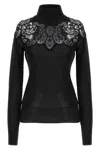 Ermanno Scervino Sheer Turtleneck Lace Sweater With Long Sleeves In Black