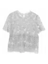 Ermanno Scervino Floral Lace Round Neck Sheer Top In Blue