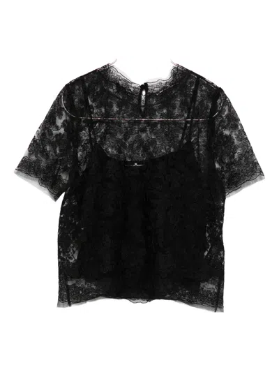 Ermanno Scervino Floral Lace Short Sleeve Top In Black