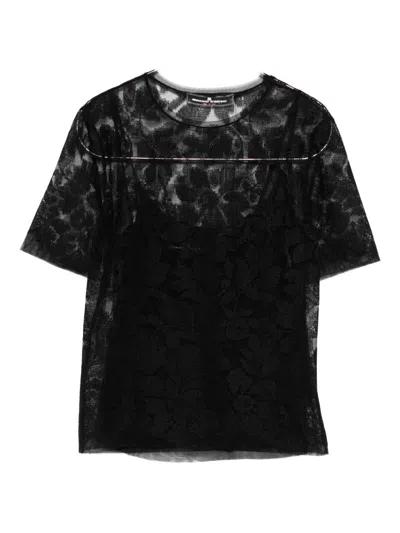 Ermanno Scervino Floral Lace Short Sleeve Top In Black